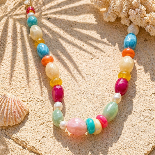 Collier perles multicolores & perles d’eau douce – Calipso