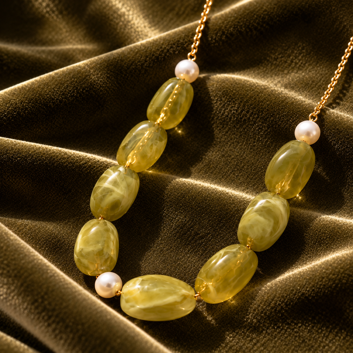 Collier VERA vert olive – Perles nacrées